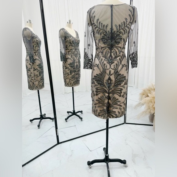 AIRE mother of bride dress gray long-sleeved embroidered sequin slim dress - Picture 4 of 8